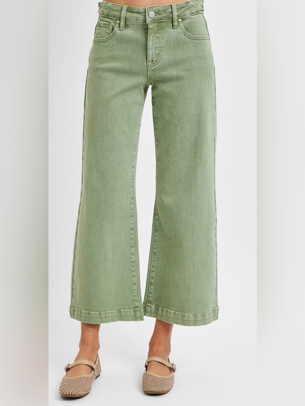 ❤️ 895. Risen Olive Women’s Wide Leg High-Rise Ankle Length Jeans NWT